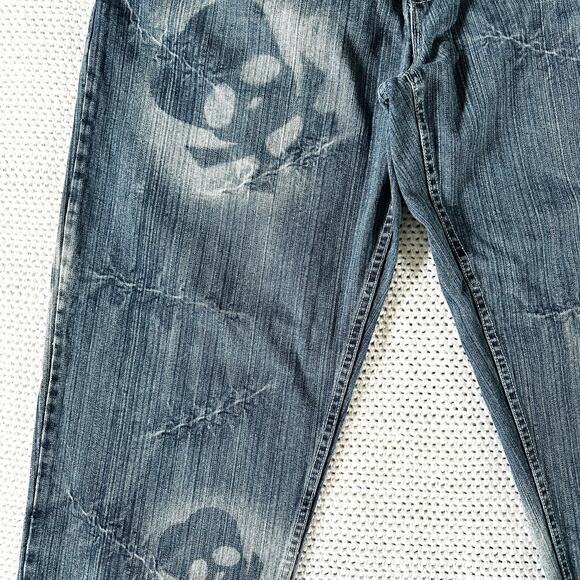 Muka Jeans Baggy Y2K Airbrushed Skull Stitches All Over Design Grunge Jeans 42 - Picture 4 of 16
